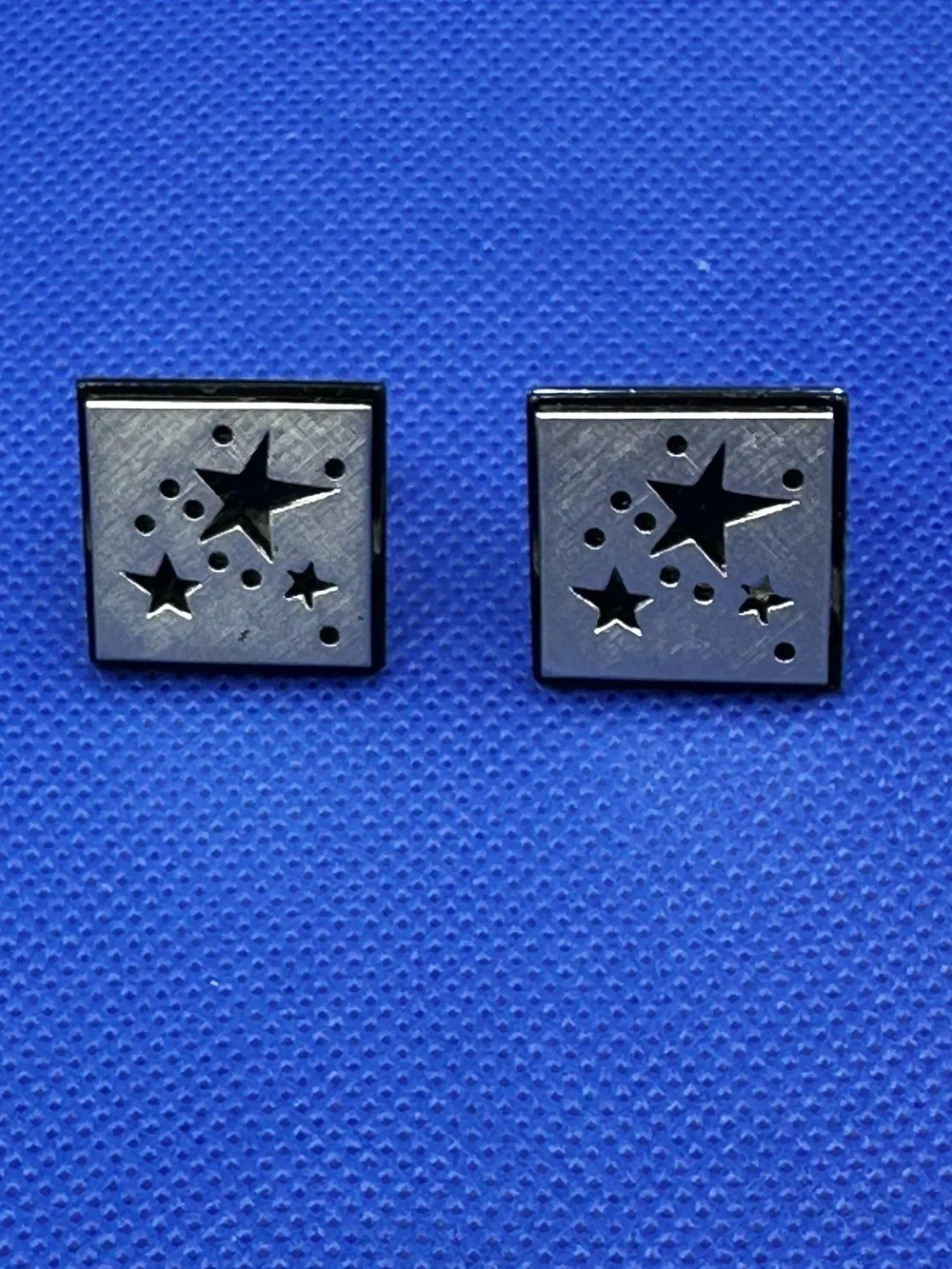 Swank Brushed Silvertone with Black Stars Cutout Square Cufflinks